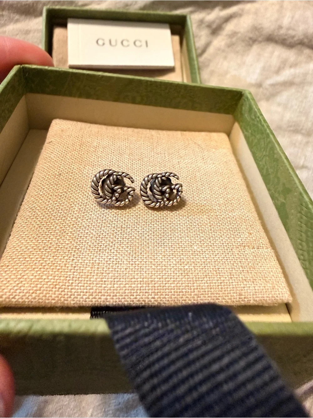 GUCCI Silver Twisted Rope Knot Stud Earrings